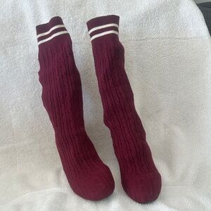 Burgundy Knee-High Sock boots